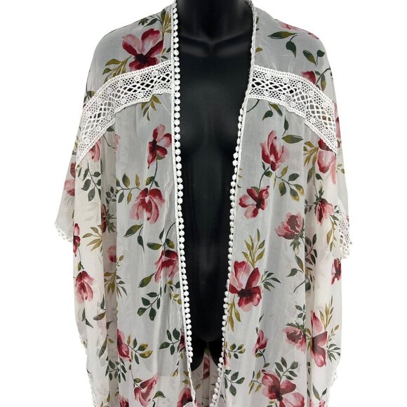 Torrid Floral Sheer Kimono Wrap Crochet Cover Up One Size Plus Short Sleeve New - Picture 2 of 8